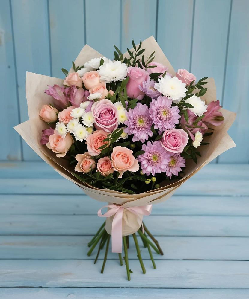 Букет цветов из: Хризантемы, Розы и Альстромерии в Уни