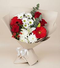 Букет цветов из:  Розы, Хризантемы, Герберы и Лилии в Уни