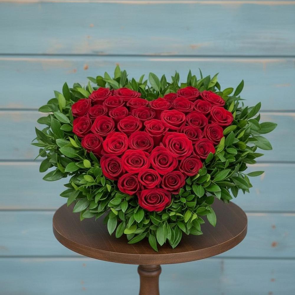 Цветочная композиция из Розы в виде сердца в Уни