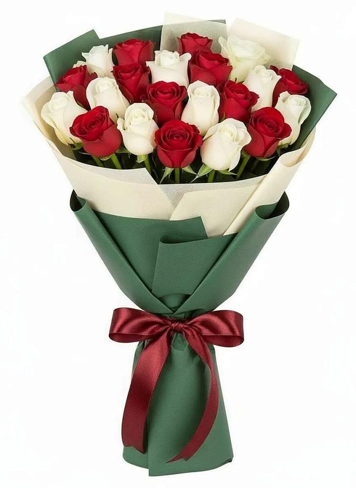 Букет Микс из красных и белых роз в Уни